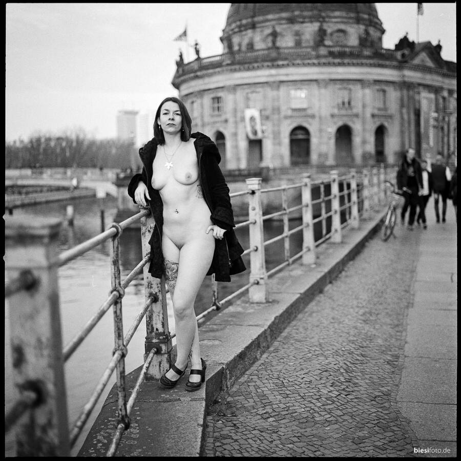 photographer biesifoto uncategorized modelling photo with Not on AdultFolio. last year i took this photo of my wonderful model f posing nude in front of the bodemuseum in berlin germany        analog  camera hasselblad 500 c  film kodak trix 400.