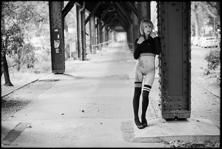 photographer biesifoto art nude modelling photo with Not on AdultFolio. thanks to my wonderful model o for going bottomless right in the heart of berlin under the ubahn subway viaduct that is going right through the scene district of kreuzberg     shot analog 